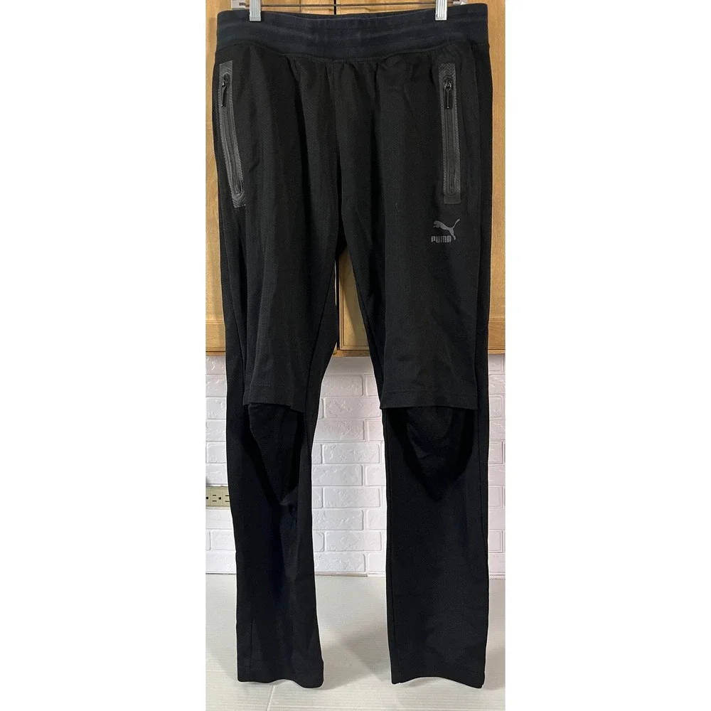 Puma Sweatpants Mens XL Black Mesh Panel Athletic Zip Pocket Joggers